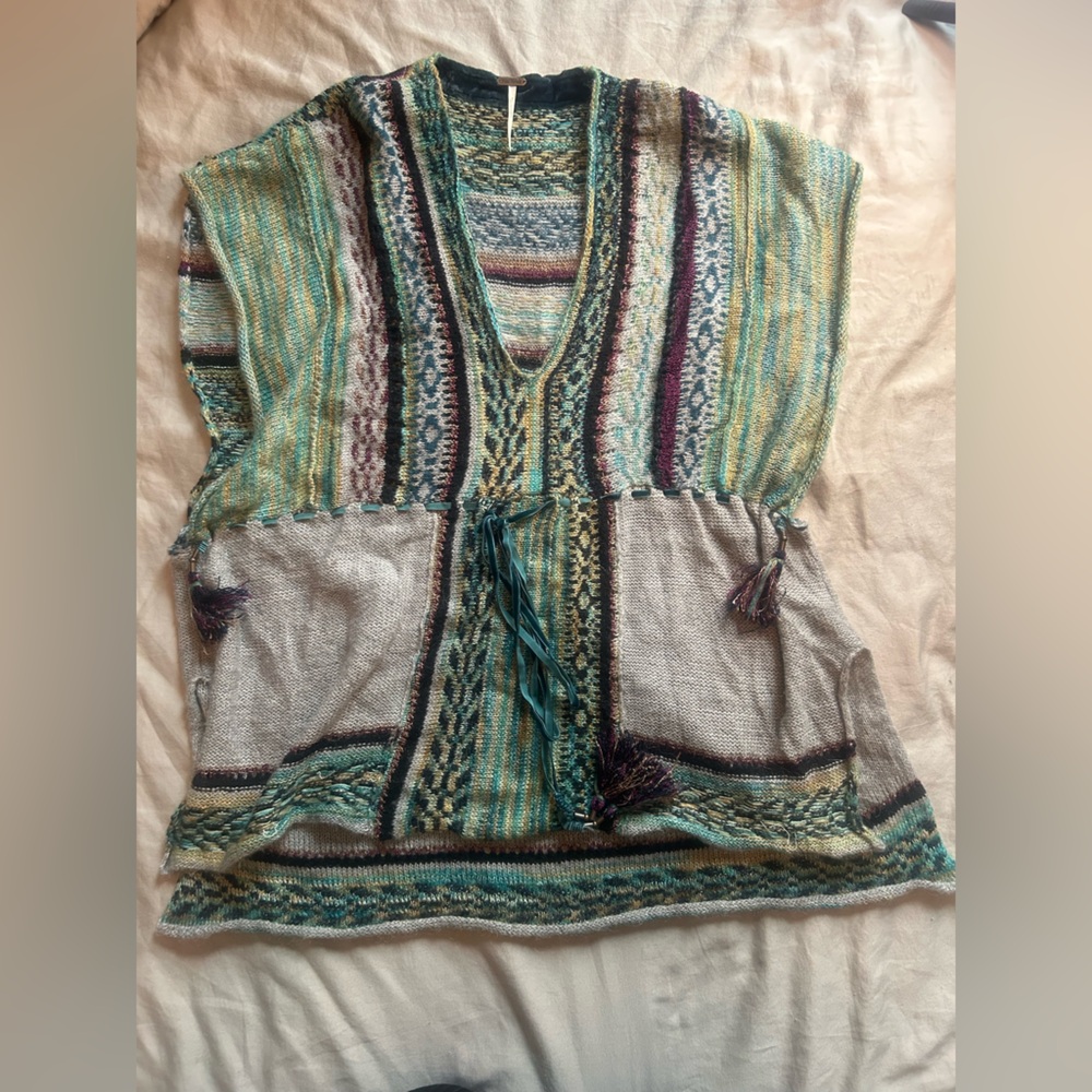 Free People Patchwork Knit Lace Up Tank Top Boho Festival Hippie Sleeveless